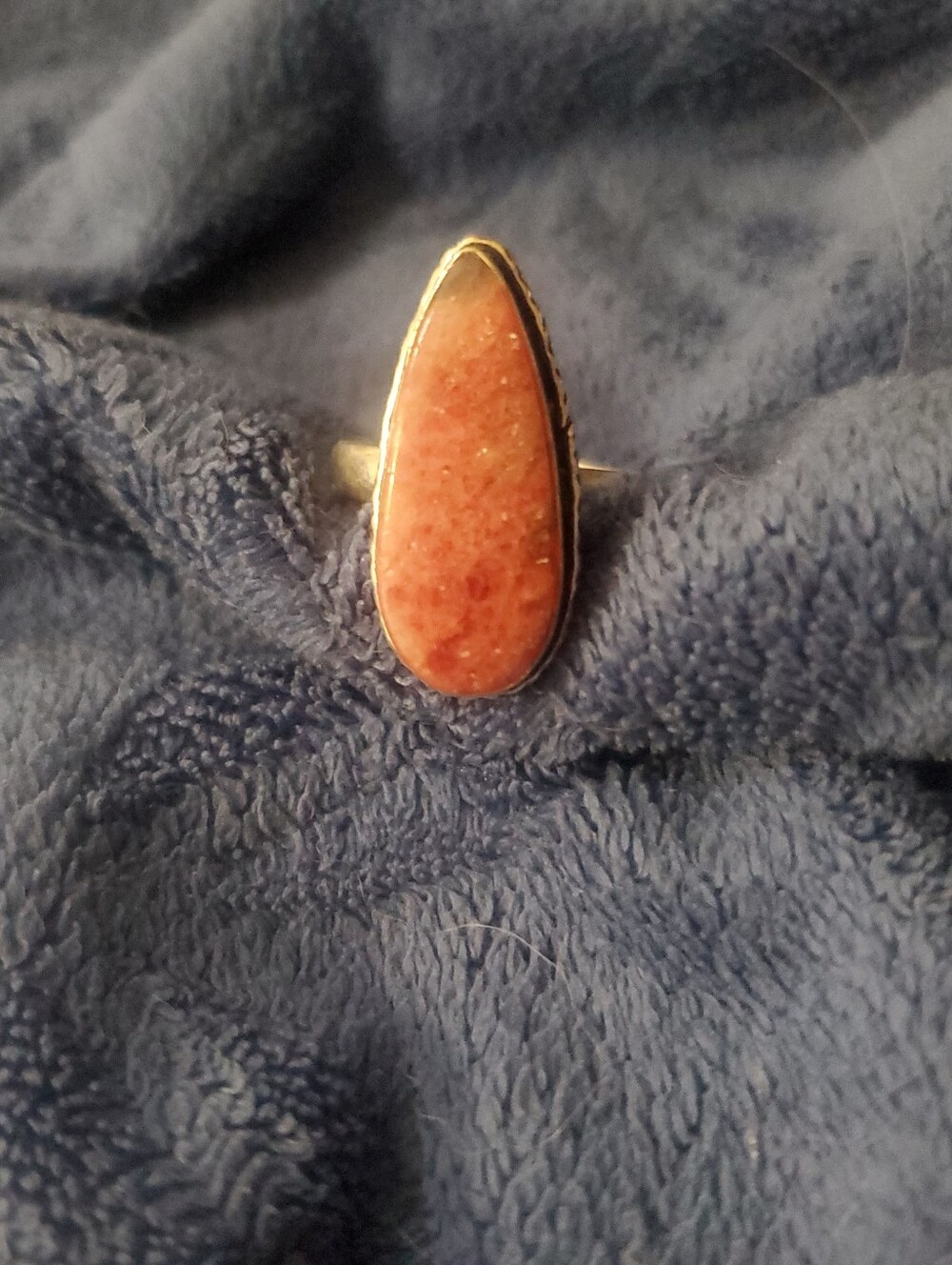 Natural Strawbery Quartz Ring Silver Plated Teardrop StTement Ring Size 9 Boho